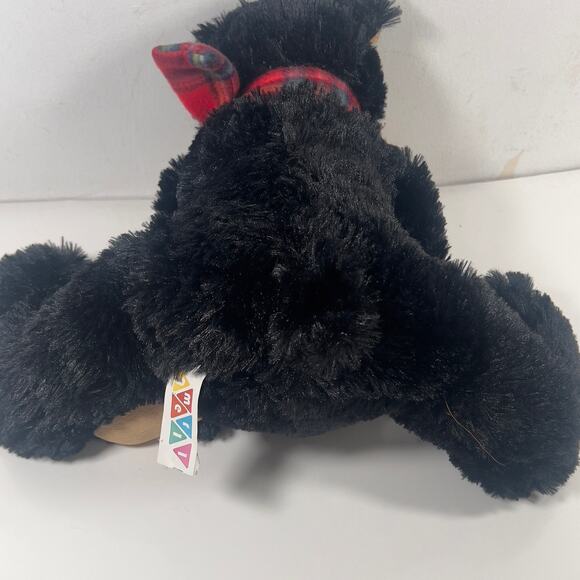 Amerll Black Soft Cuddly Sitting Bear with Plaid Scard Large Snout Plastic Eyes - Picture 12 of 13